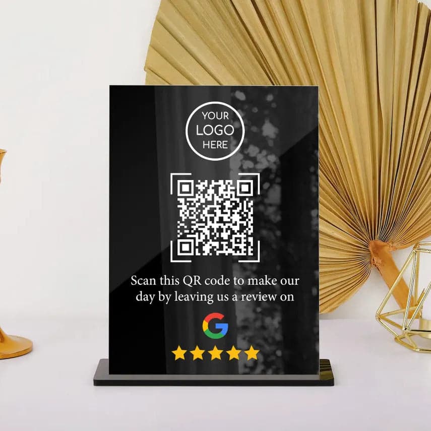 Good Shout Google review stand on a counter